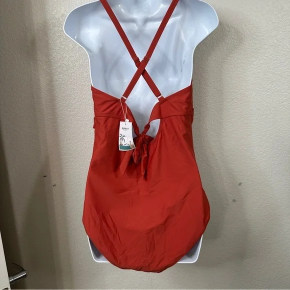 NWT Rust Halter Ruched Crossover One-Piece Swimsuit - XL - Picture 4 of 10